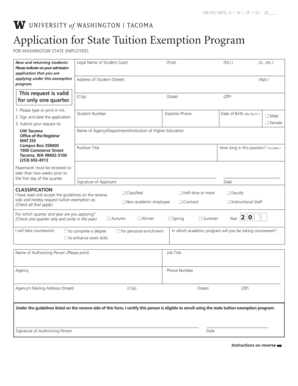 Washington State Employee Tuition Exemption Application