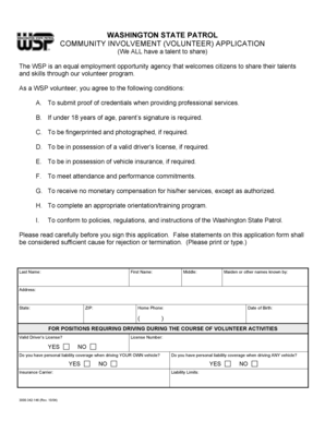 Washington State Patrol Volunteer Application