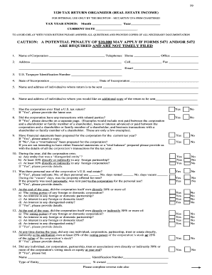 1120 Tax Return Organizer for Real Estate Income