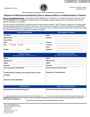 Request for Multi-Source Brand Drug Due to Adverse Effects or Ineffectiveness of Generic