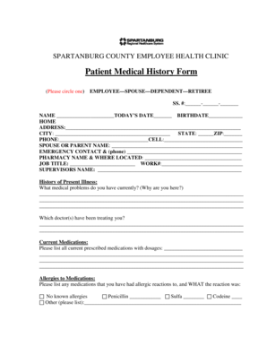 Spartanburg County Employee Health Clinic Patient Medical History Form