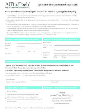 Authorization for Release of Patient Medical Records