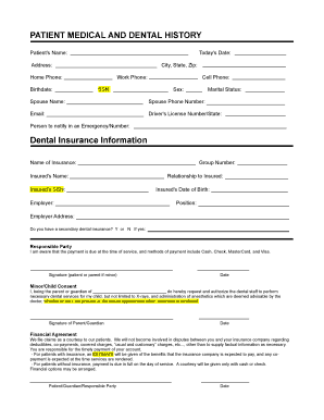 Patient Medical and Dental History Form