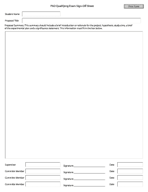 PhD Qualifying Exam Sign-Off Sheet