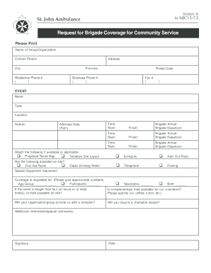 St. John Ambulance Brigade Coverage Request
