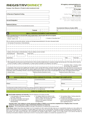 Small Estate Statement and Indemnity