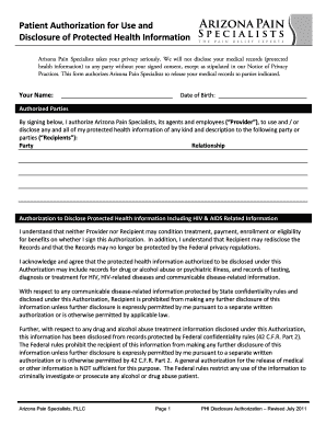 Arizona Pain Specialists PHI Disclosure Authorization