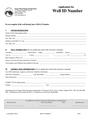 Oregon Well ID Number Application