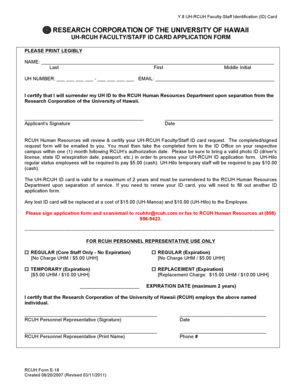 UH-RCUH Faculty-Staff ID Card Application Form