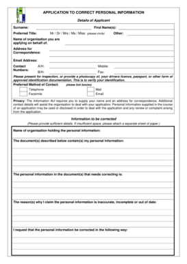 Application to Correct Personal Information
