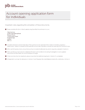 Jordan International Bank Account Opening Application Form