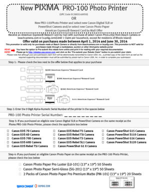 Canon PRO-100 Photo Printer Rebate Form