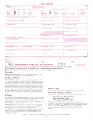 IRS Form W-3 Transmittal of Wage and Tax Statements