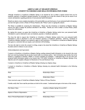 AristaCare Consent to Use Health Information