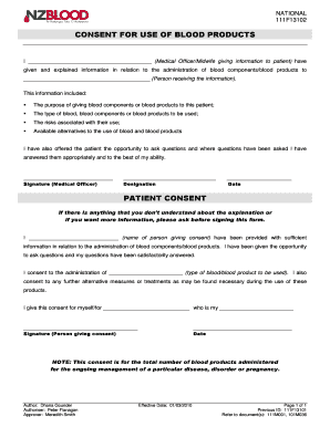 Consent for Use of Blood Products