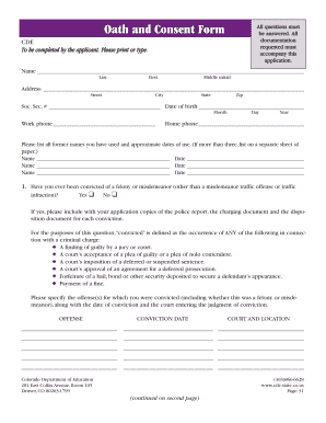Colorado Educator Oath and Consent Form