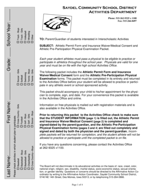 Iowa Student Athletic Permit Form and Insurance Waiver