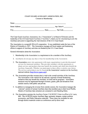 Coast Guard Auxiliary Membership Consent Form