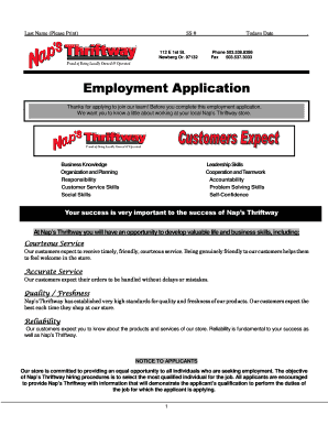 Nap's Thriftway Employment Application