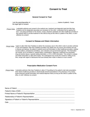 Kids Kare Pediatrics Consent to Treat Form