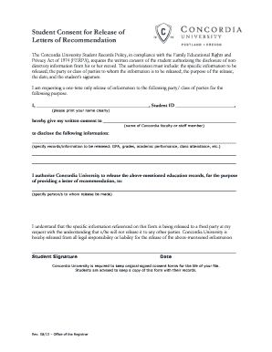 Student Consent for Release of Letters of Recommendation