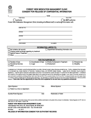Forest View Medication Management Clinic Consent for Release of Confidential Information