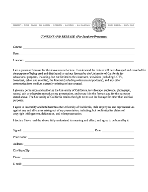 University of California Speaker Consent Form
