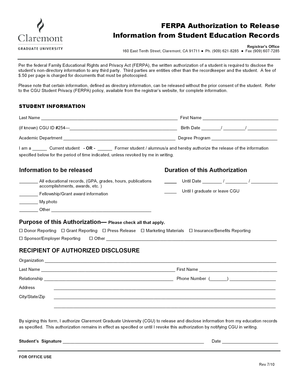 FERPA Authorization to Release Student Education Records