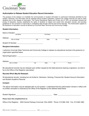 Authorization to Release Student Education Record Information