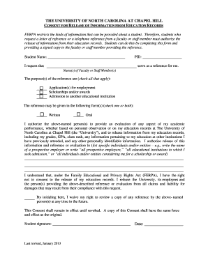University of North Carolina at Chapel Hill Consent for Release of Information from Education Records