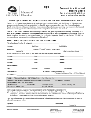 Consent to Criminal Record Check for Working with Children