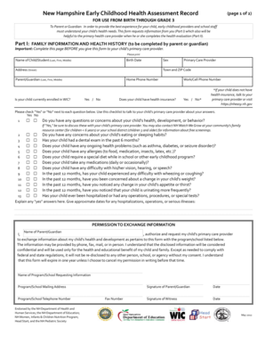 New Hampshire Early Childhood Health Assessment Record