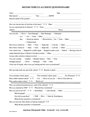 Motor Vehicle Accident Questionnaire