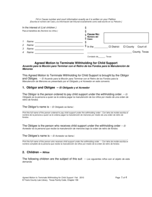Agreed Motion to Terminate Withholding for Child Support