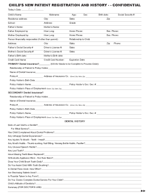 Child’s New Patient Registration and History Form