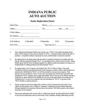 Indiana Public Auto Auction Dealer Registration Form