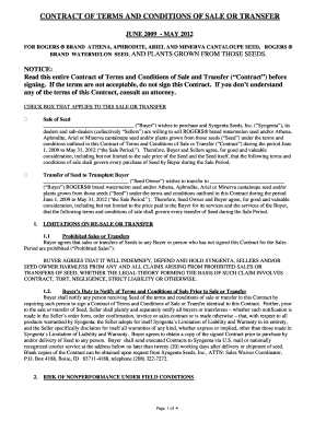 Contract of Terms and Conditions of Sale or Transfer