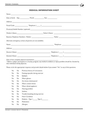Hockey Canada Medical Information Sheet