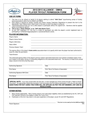 2012-2013 Alliance OMHA Player Tryout Permission Form