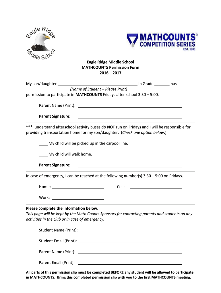 Eagle Ridge Middle School MATHCOUNTS Permission Form 2016 ... - lcps Preview on Page 1