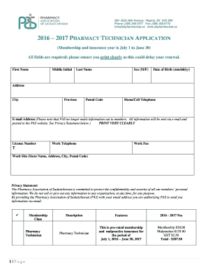 2016 2017 PHARMACY TECHNICIAN APPLICATION - skpharmacists.ca