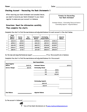 20 Printable checking account reconciliation worksheet Forms and Templates  - Fillable Samples in PDF, Word to Download | pdfFiller