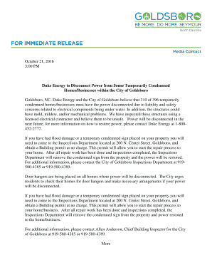 Fillable Online Duke Energy to Disconnect Power from Some Temporarily ...
