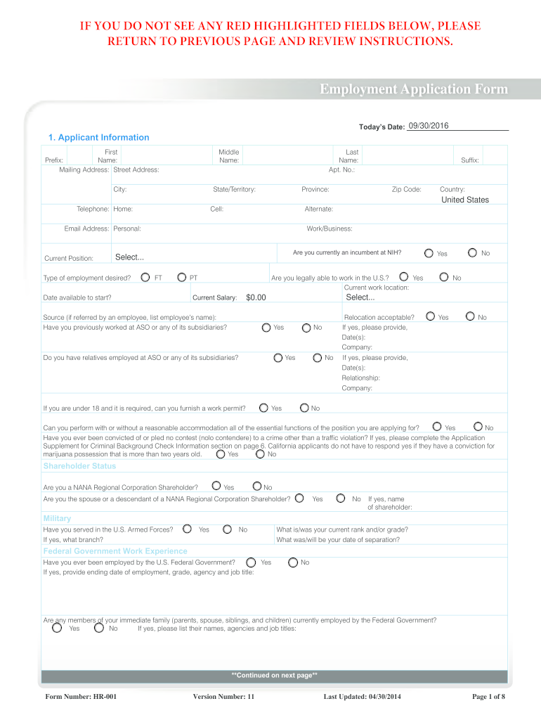 2014 employment application form Preview on Page 1