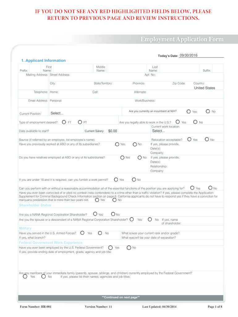 2014 employment application form Preview on Page 1.