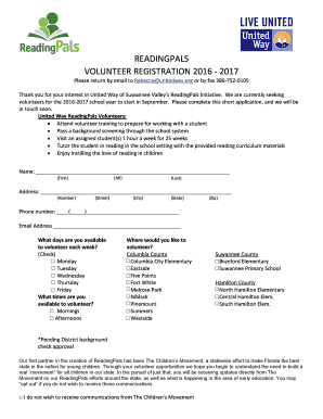 ReadingPals Volunteer Registration Form - United Way Suwannee ... - unitedwaysuwanneevalley