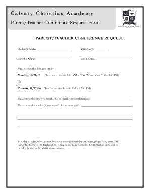 Parent/Teacher Conference Request Form Calvary Christian Academy - cca ccphilly