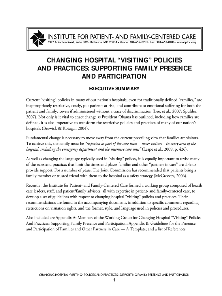 Fillable Online CHANGING HOSPITAL VISITING POLICIES Fax Email Print