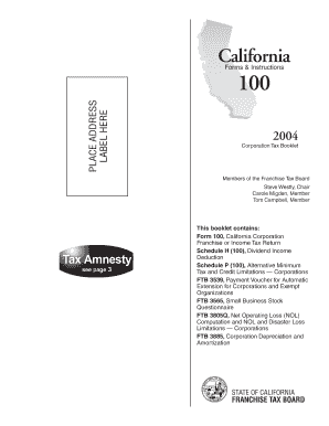 2004 Corporation Tax Booklet. California Form 100 & Instructions - ftb ca