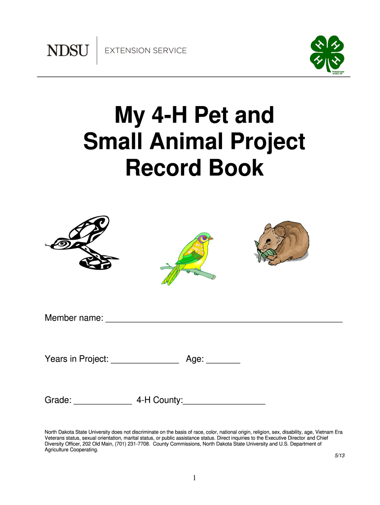 My 4-H Pet and Small Animal Project Record Book - ag ndsu: Fill out & sign  online | DocHub